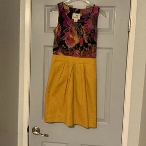 Anthropologie Tabitha Dress women size 4 Silk Floral Plated skirt Crew Neck